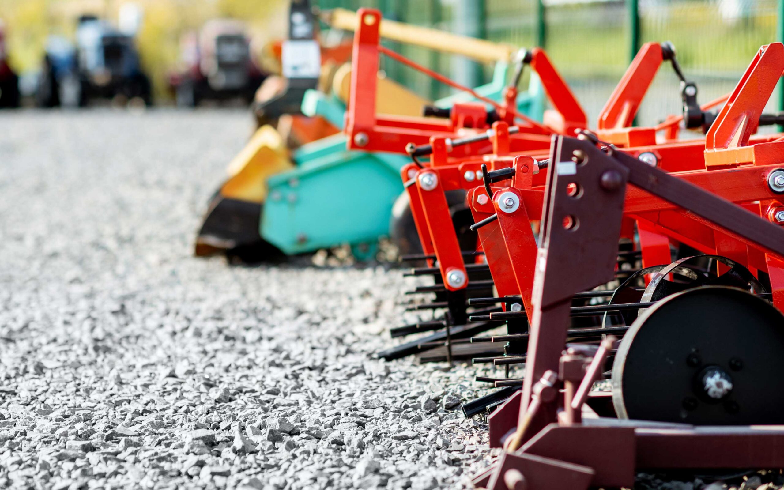 New plows for farming on the open ground of agricultural shop
